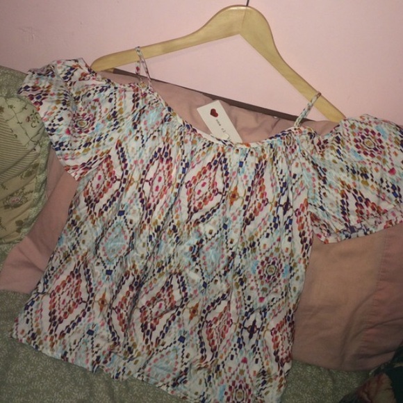 Multi-colored, off the shoulder top.