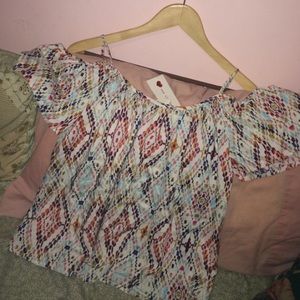 Multi-colored, off the shoulder top.