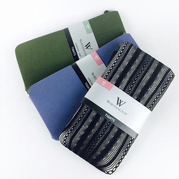 Worthington Tights Black Lace Blue & Green Solid