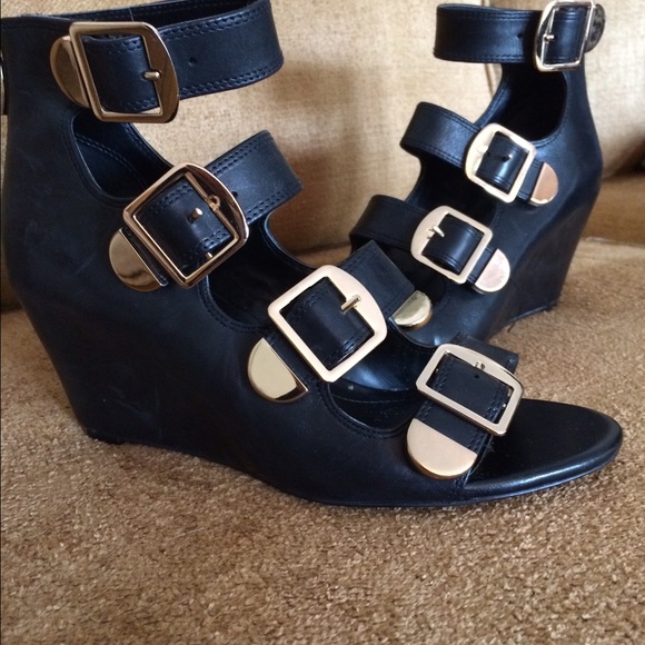 BCBG Generation black strap hidden wedges