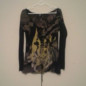 Yellow And Black Print Cardigan