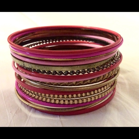 Aldo bangle bracelets: punk, coral, and gold