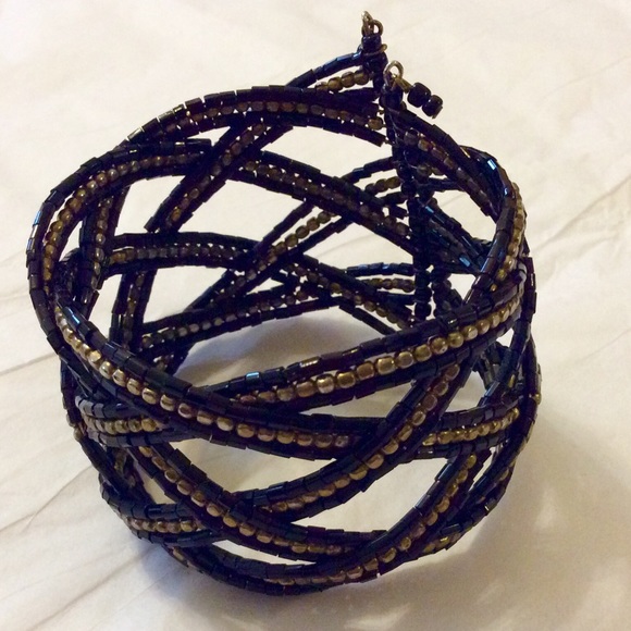 Express black & gold beaded cuff bracelet