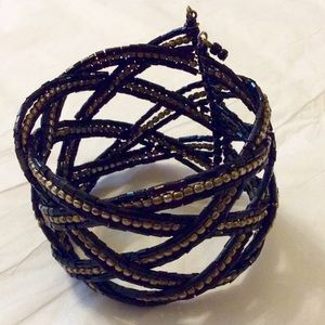 Express black & gold beaded cuff bracelet