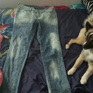 Tie dye blue and white jeans