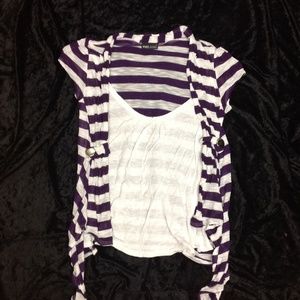 Purple and white stripped cardigan shirt combo