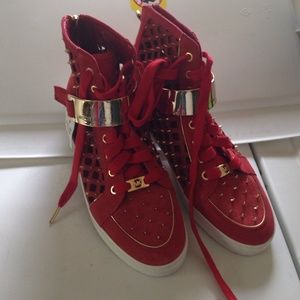 Michael kor red high too sneakers studded gold