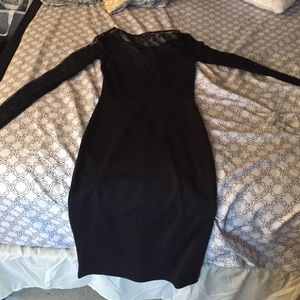 black midi sheer long sleeve dress