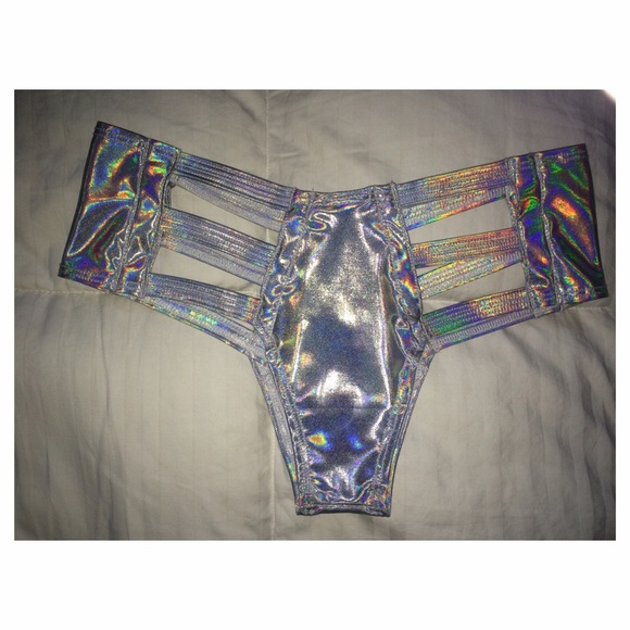 Hologram silver strappy bikini or rave bottoms