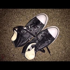 Black glitter hi-top "Chuck Taylor" style shoes