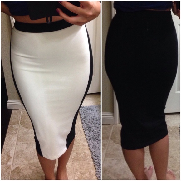 Express black white high waist pencil skirt