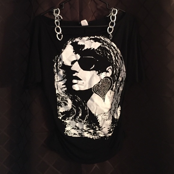 Black Print Top with Chains