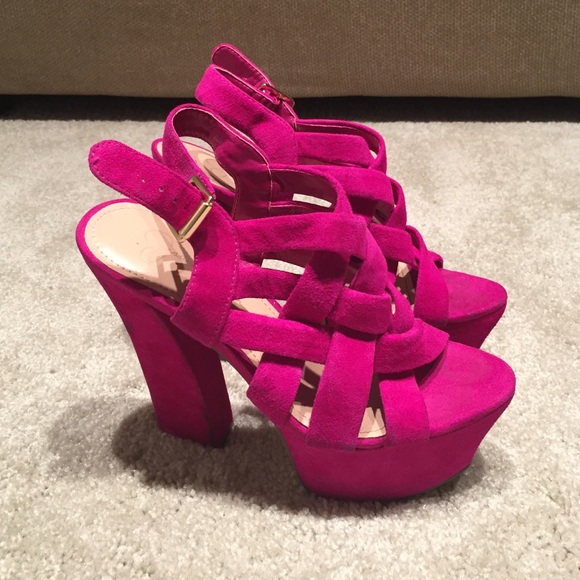Fuchsia strappy platform heels