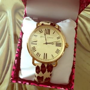 Betsey Johnson Leopard Printed Patent Watch