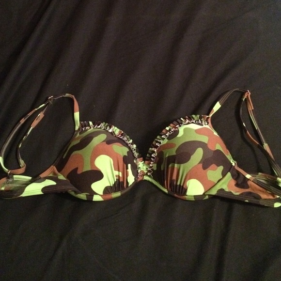 Camo ruffle bikini top