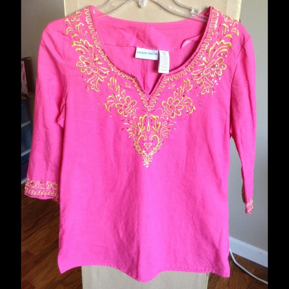 Jaclyn Smith Pink with gold embroidered top