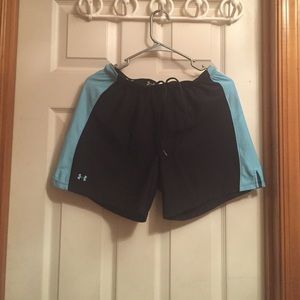 Black blue under armour drawstring running shorts