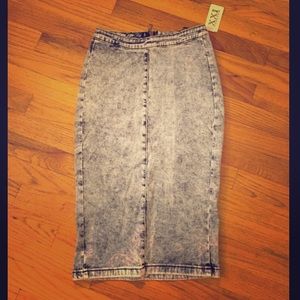 Acid Wash Denim Midi Skirt
