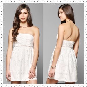 Urban Outfitters Knit White Lace Strapless Dress