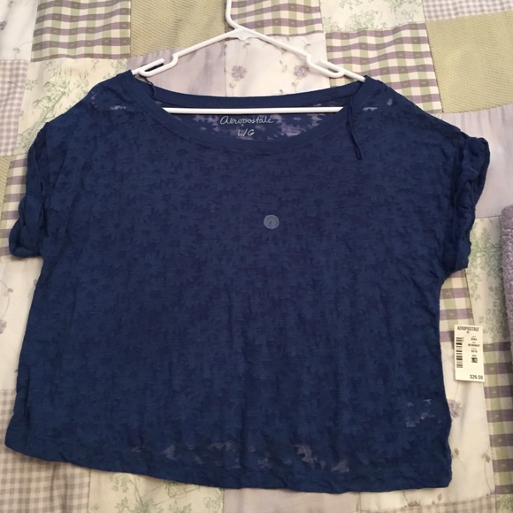 A Blue,Sheer,Floral Aeropostale Crop Top