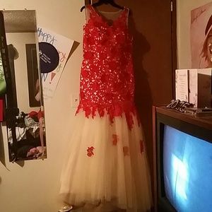 Red and Creme Vintage Prom Dress
