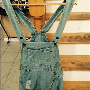 Denim overall shorts