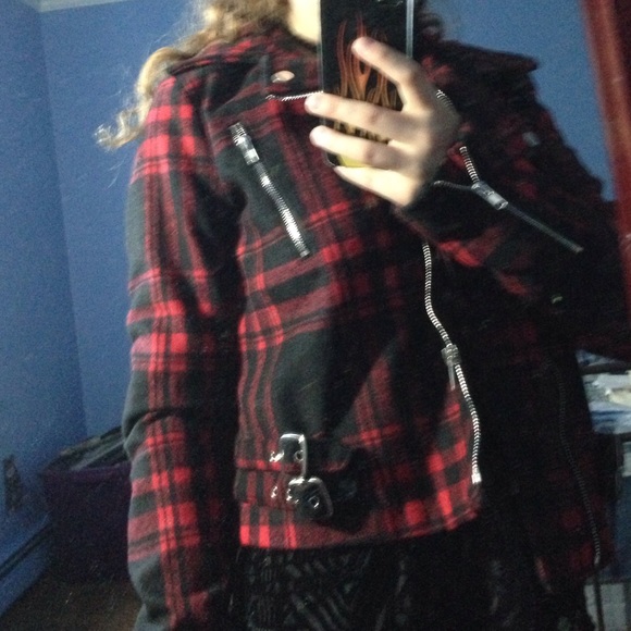 super punk rock plaid jacket w/ a bunch of detail - Picture 2 of 4