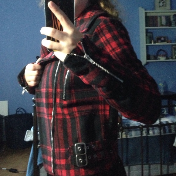 super punk rock plaid jacket w/ a bunch of detail - Picture 3 of 4