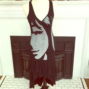 Black body con long dress: face graphic: racerback