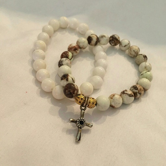 Adorable handmade three tone bracelet with cross