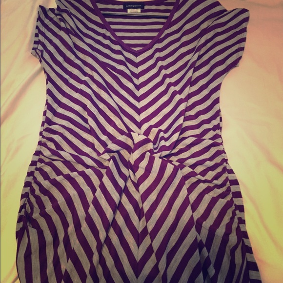 Purple and gray maternity tee shirt dress.