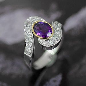 Amethysts & Diamond Fashion Ring Jewelry Gold