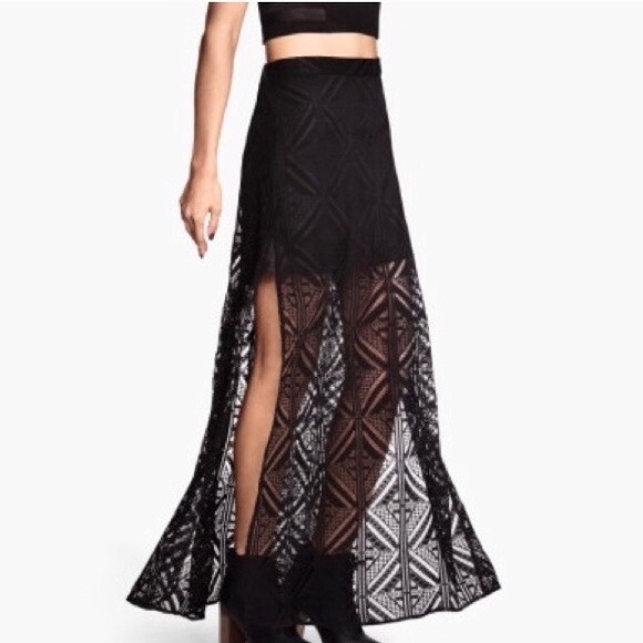 Double Slit Lace Maxi Skirt