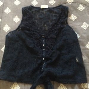 Lace cropped button up