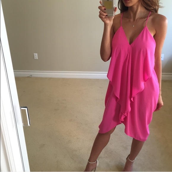 • SOLD • Fuchsia Waterfall Dress L - Picture 3 of 4