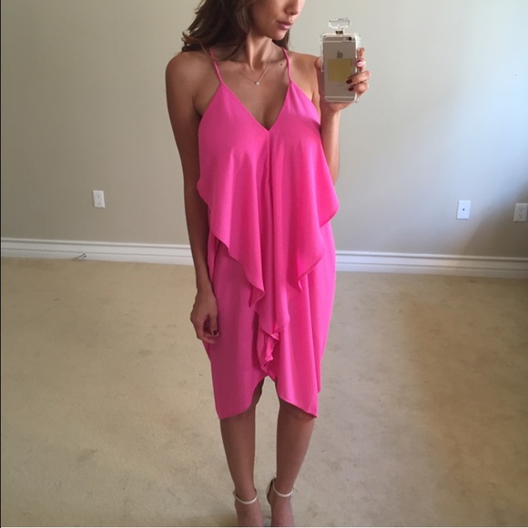 • SOLD • Fuchsia Waterfall Dress L - Picture 4 of 4