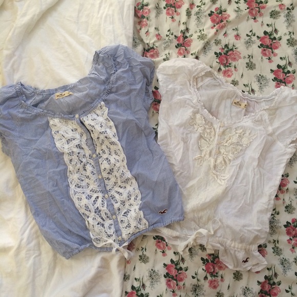 Hollister Blue & White Embroidered Blouse