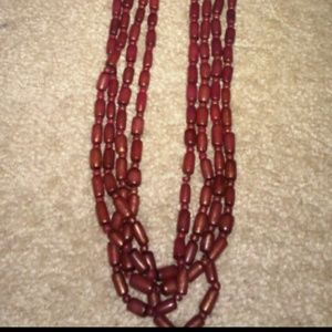 Long Wooden Beaded Necklace and Earring Set