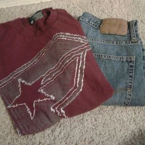 Famous shirt and american eagle jeans bundle