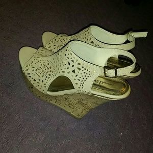Beige and Gold Wedges