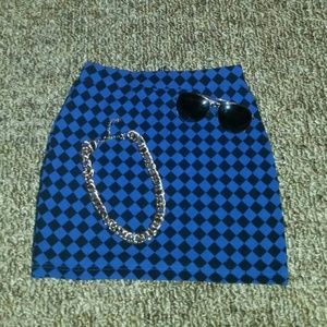 Blue Checkerboard Pencil Skirt