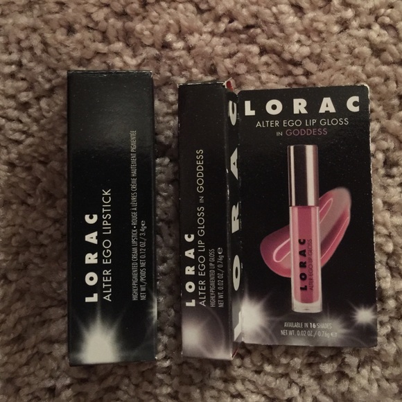 Lorac Alter Ego lipstick full size and mini gloss