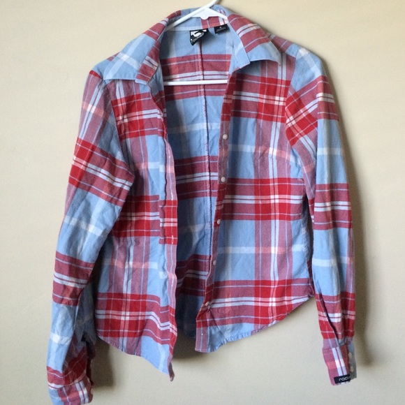 Blue, red, white plaid flannel