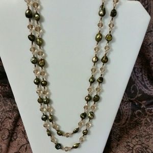 NWOT Green baroque pearls and smokey crystals