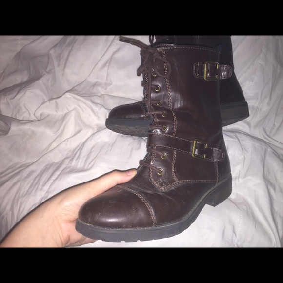 Brown combat boots