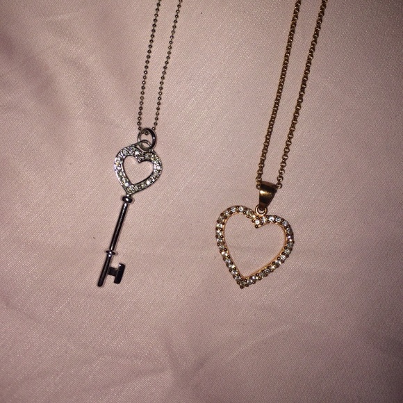 heart necklace and key necklace