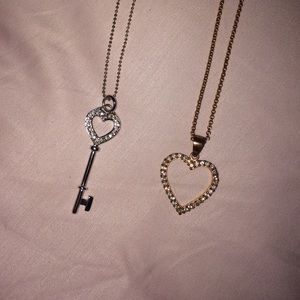heart necklace and key necklace
