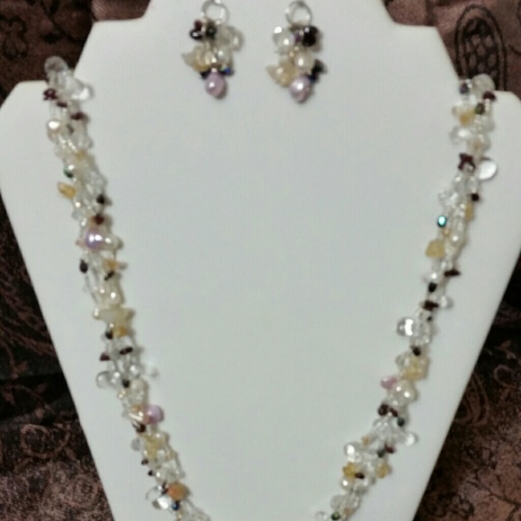 NWOT 3 strand pearls & crystals necklace & earring