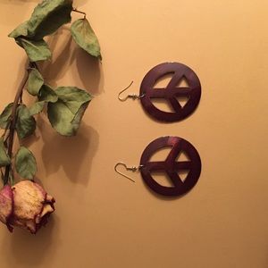 Brown Shell Painted Peace Sign Earrings
