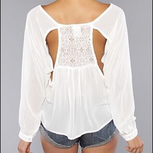 Crochet Back Peek-A-Boo Chiffon Blouse